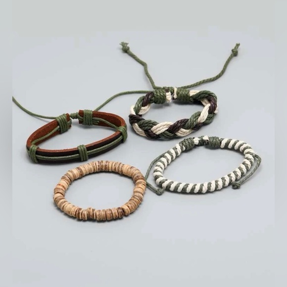 ✧ 4/$15 4PC Men’s Nature Tones Cowhide Beaded Bracelet Bundle - Picture 4 of 5